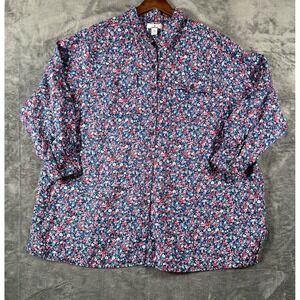 Lands End x Draper James Blouse Top Floral 100% Linen Womens 3X Pink Blue